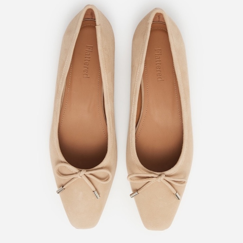 Genuine Leather Square Toe Leather Flats, Nude Low Heel Ballet Flat Shoes, Sz 42